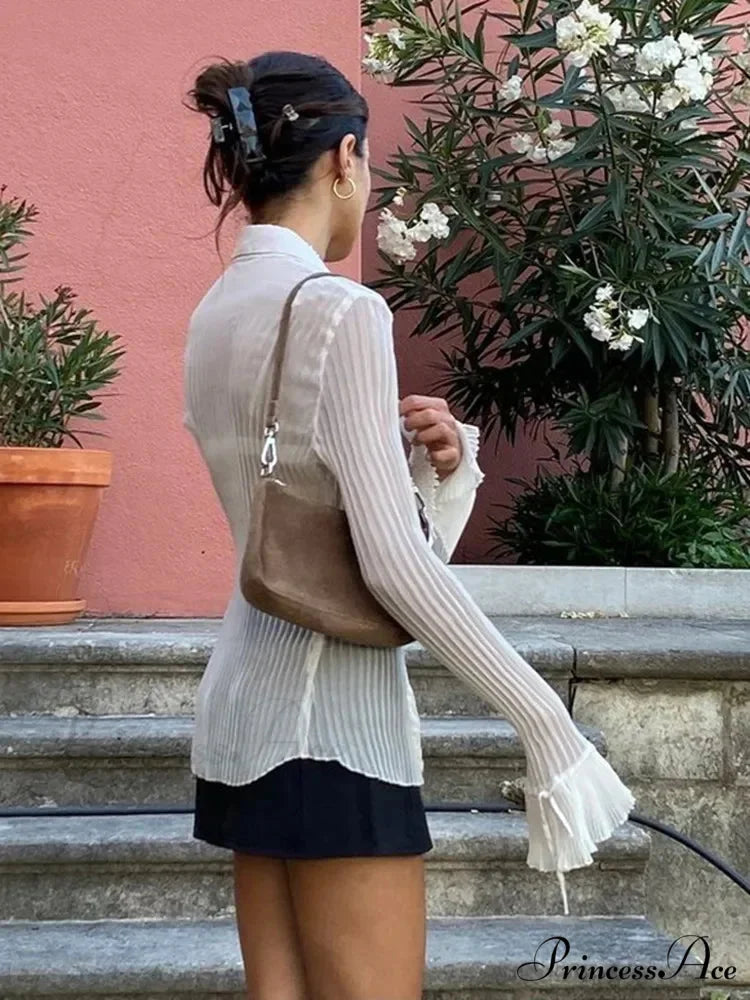 Flare Extended Sleeve Collar Button Gathered Top