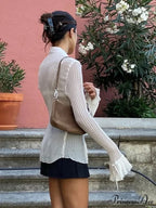 Flare Extended Sleeve Collar Button Gathered Top