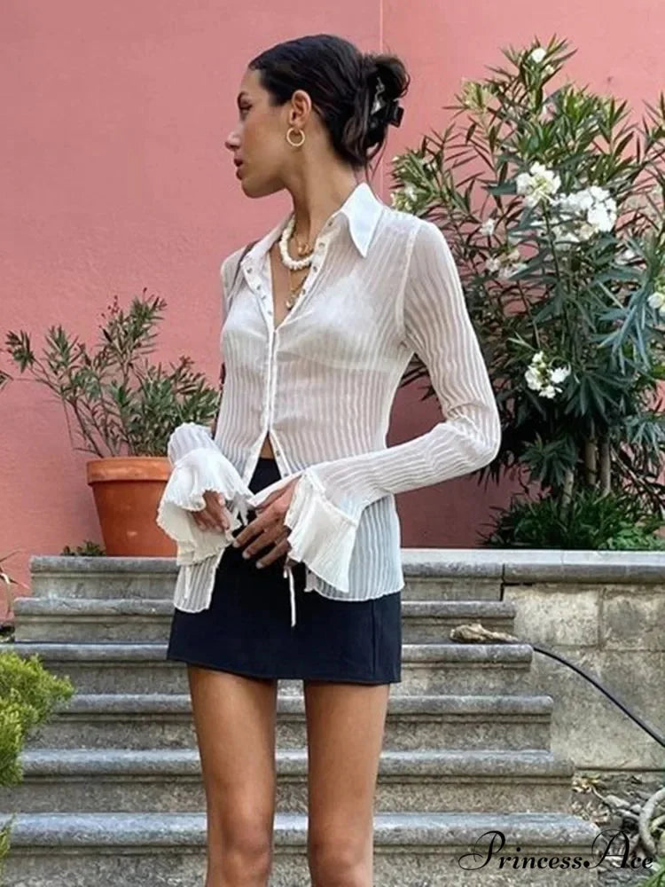 Flare Extended Sleeve Collar Button Gathered Top