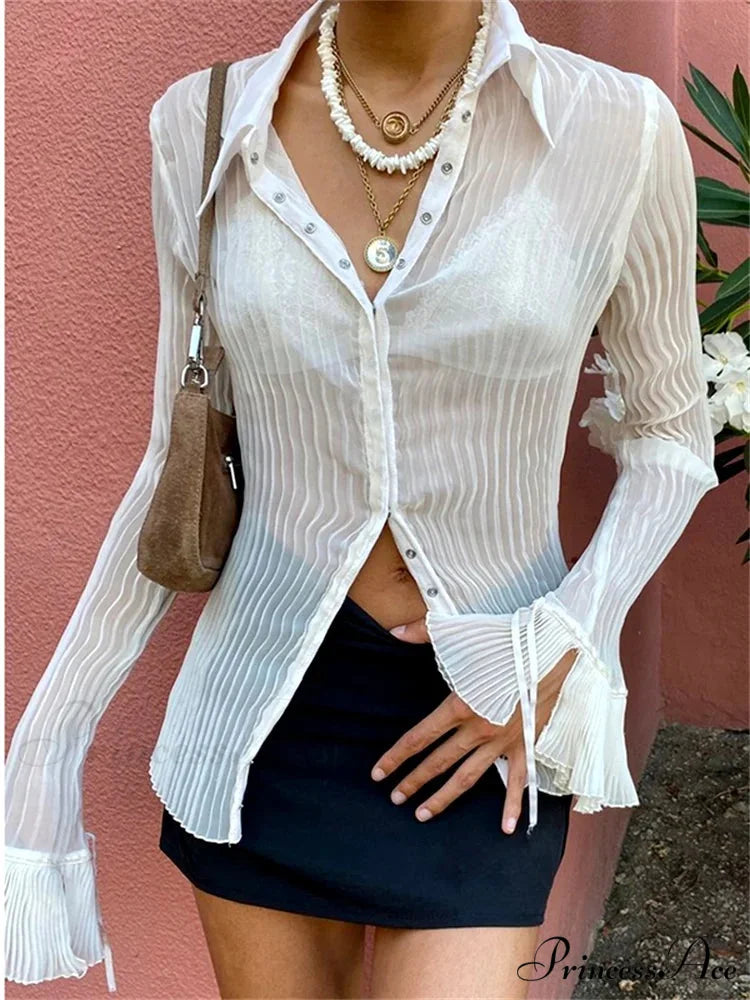 Flare Extended Sleeve Collar Button Gathered Top