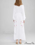 Flare Extended Sleeve Low-cut Cotton Dress