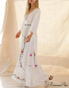 Flare Extended Sleeve Low-cut Cotton Dress