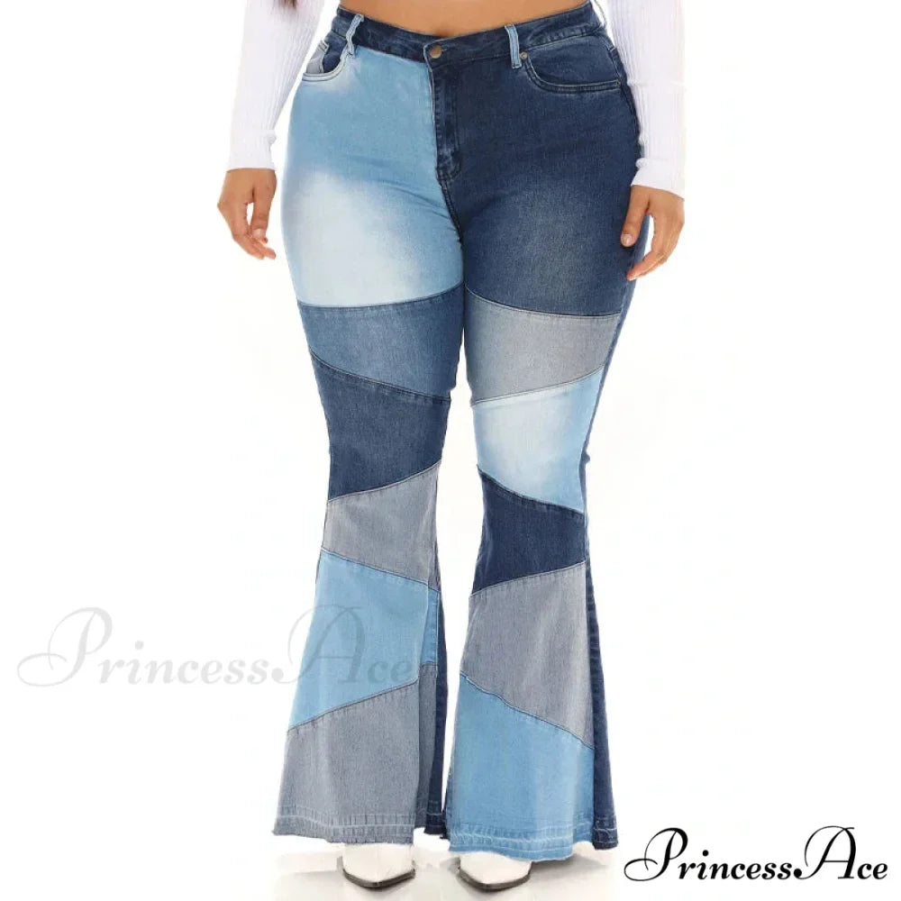 Flare for Women Patchwork Casual Fashion Slim High Waist Vintage Streetwear Stretch Women Jean