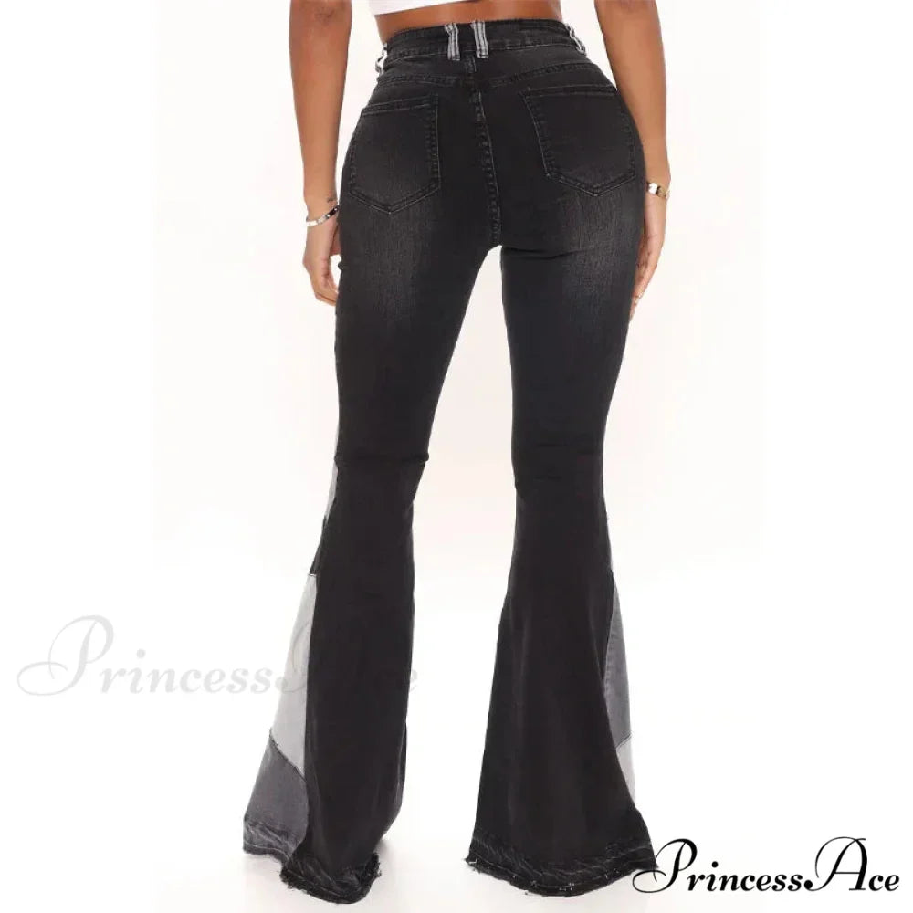Flare for Women Patchwork Casual Fashion Slim High Waist Vintage Streetwear Stretch Women Jean