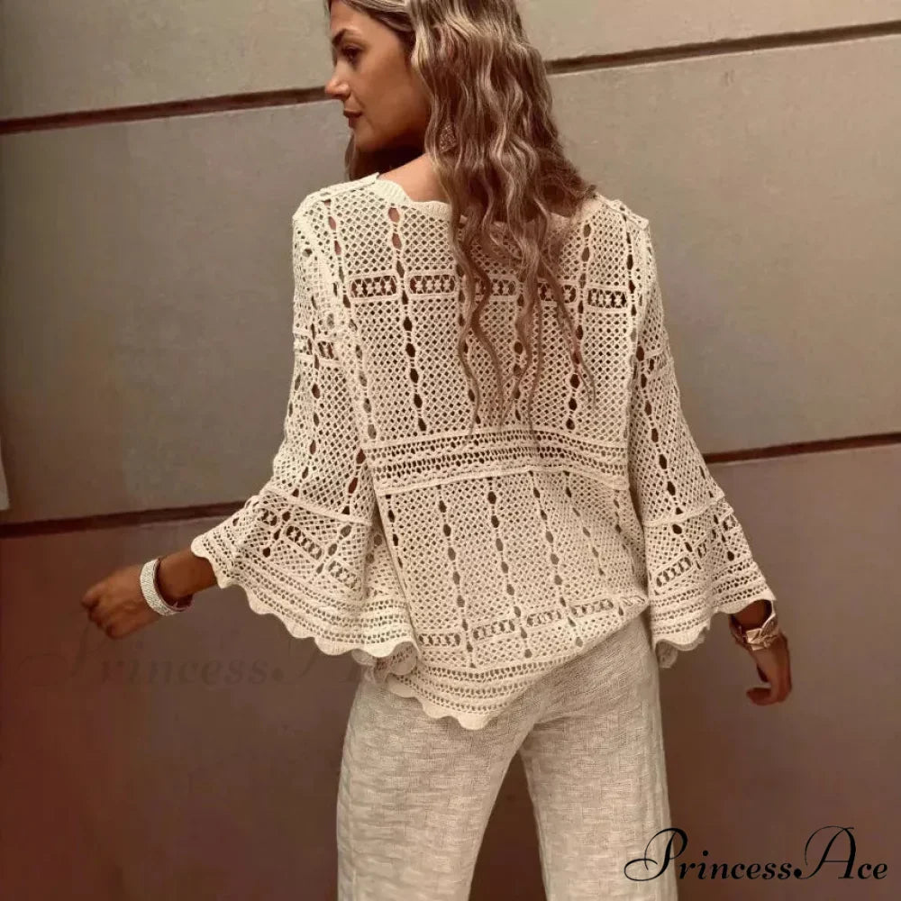 Flare Sleeve Crocheted Knitted Roomy Cotton Boho Blouse