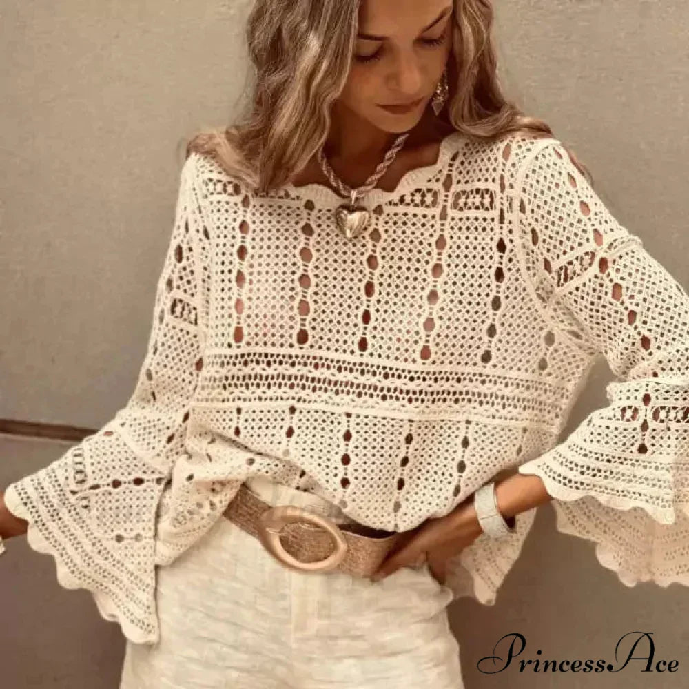 Flare Sleeve Crocheted Knitted Roomy Cotton Boho Blouse