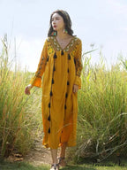 Flare Sleeve Fringe Retro Style Floral Boho Dress