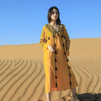 Flare Sleeve Fringe Retro Style Floral Boho Dress