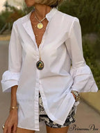 Flare Sleeve Monochromatic V Neck Blouse
