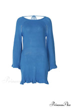 Flare Sleeve Tie-back Ruffle Hem Knit Dress