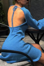 Flare Sleeve Tie-back Ruffle Hem Knit Dress