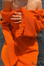 Flare Sleeve Tie-back Ruffle Hem Knit Dress