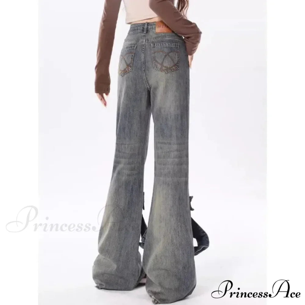 Flare Trousers Women Bow Patchwork Pants