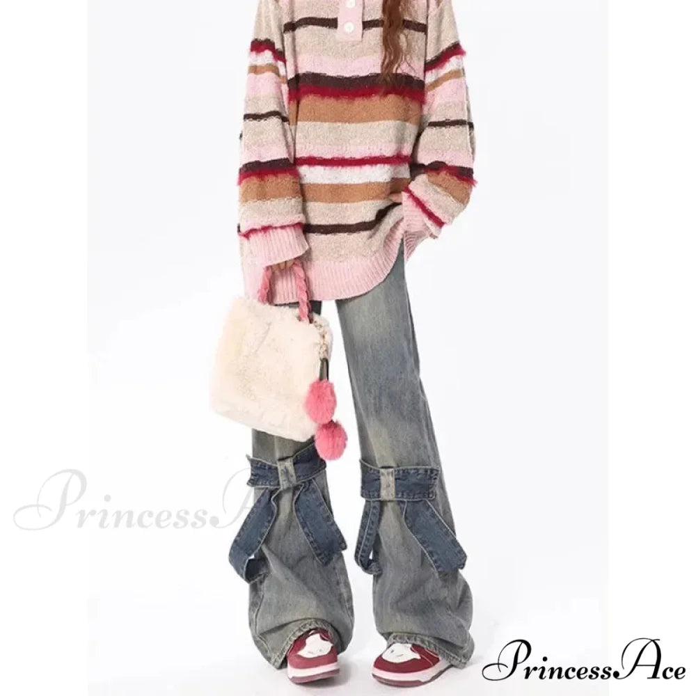 Flare Trousers Women Bow Patchwork Pants