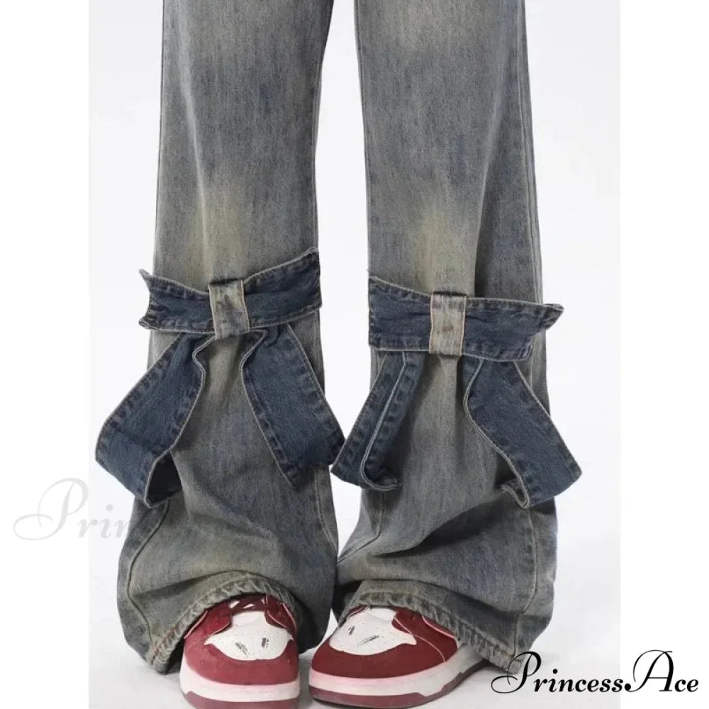 Flare Trousers Women Bow Patchwork Pants