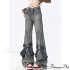 Flare Trousers Women Bow Patchwork Pants