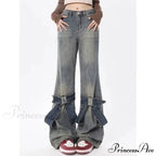 Flare Trousers Women Bow Patchwork Pants