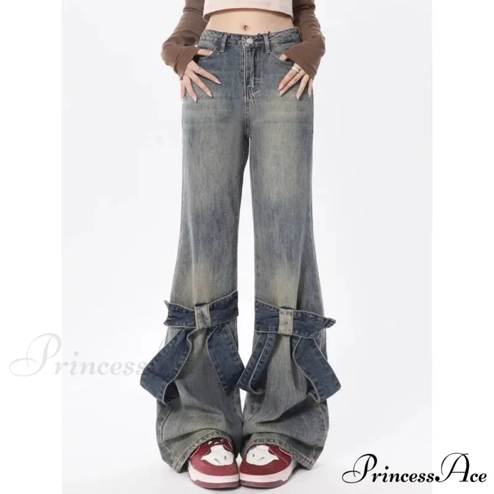 Flare Trousers Women Bow Patchwork Pants