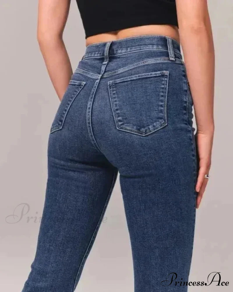 Flare Vintage Ladies Fashion Stretch Pocket Plus Size Wide Denim Jean