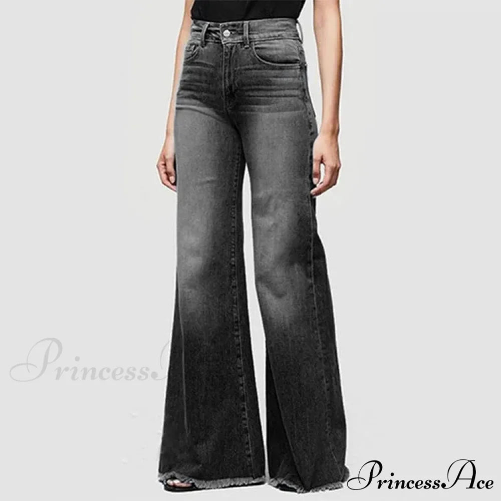 Flare Women High Waist Slim Vintage Fashion Streetwear Stretch Casual Full Length Loose Wide Leg Jean