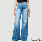 Flare Women High Waist Slim Vintage Fashion Streetwear Stretch Casual Full Length Loose Wide Leg Jean
