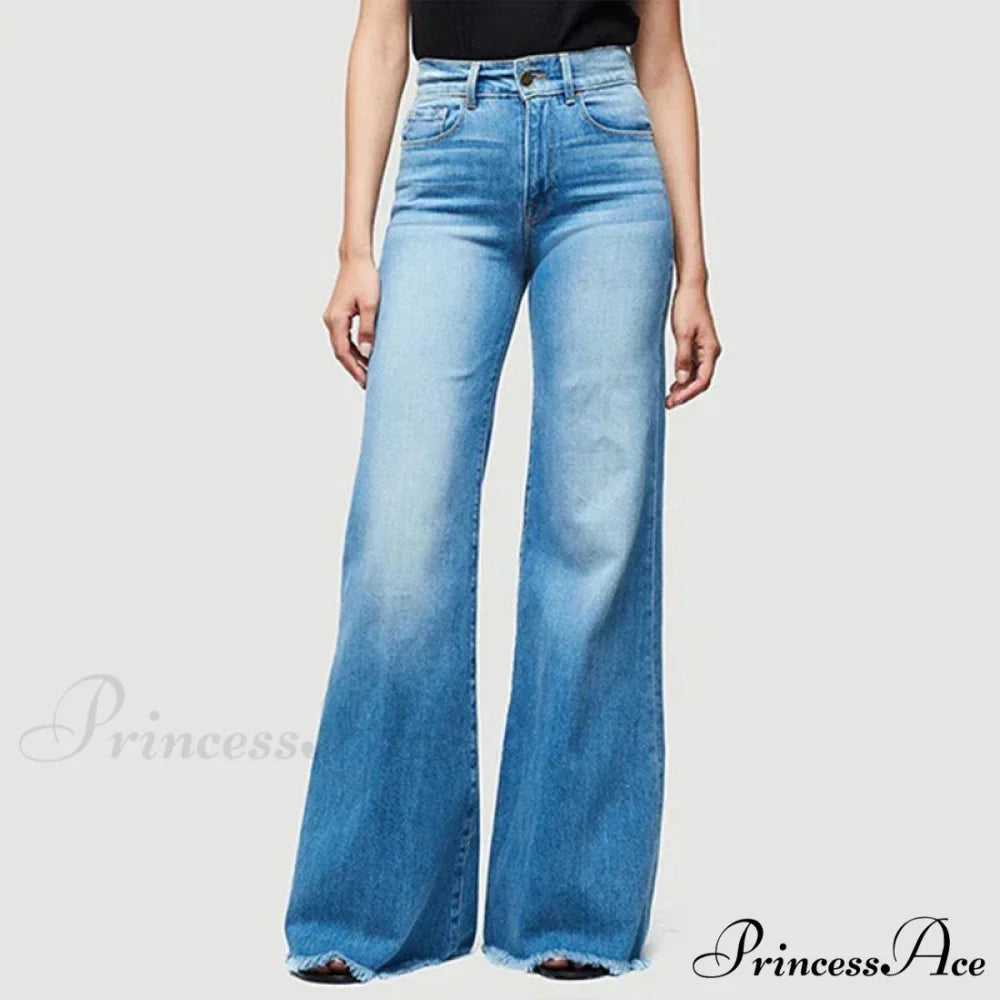 Flare Women High Waist Slim Vintage Fashion Streetwear Stretch Casual Full Length Loose Wide Leg Jean