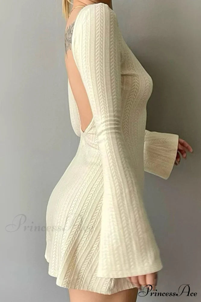 Flares Sleeve Backless Cable Knit Dress