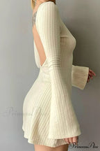 Flares Sleeve Backless Cable Knit Dress