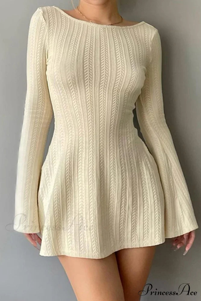 Flares Sleeve Backless Cable Knit Dress