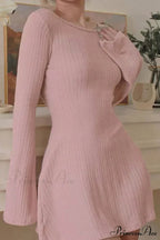 Flares Sleeve Backless Cable Knit Dress