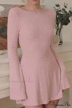 Flares Sleeve Backless Cable Knit Dress
