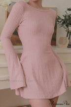 Flares Sleeve Backless Cable Knit Dress