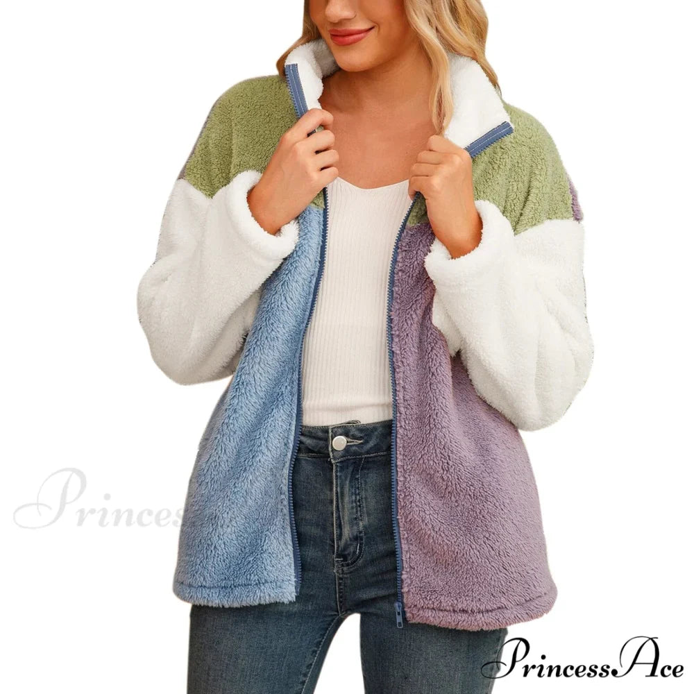 Fleece Fuzzy Faux Shearling Zipper Coat