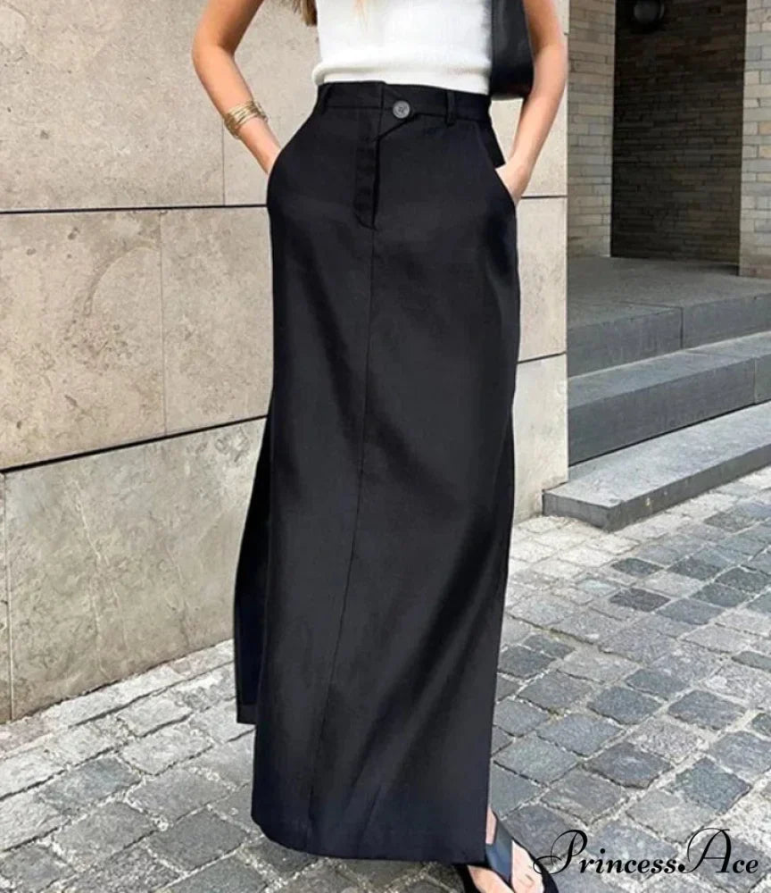 Flexible Button Cotton Divided Skirt