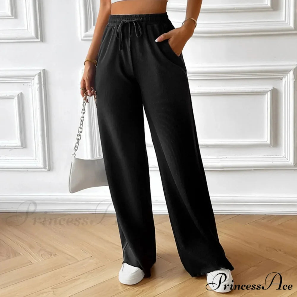 Flexible High Waist Linen Wide Leg Trousers
