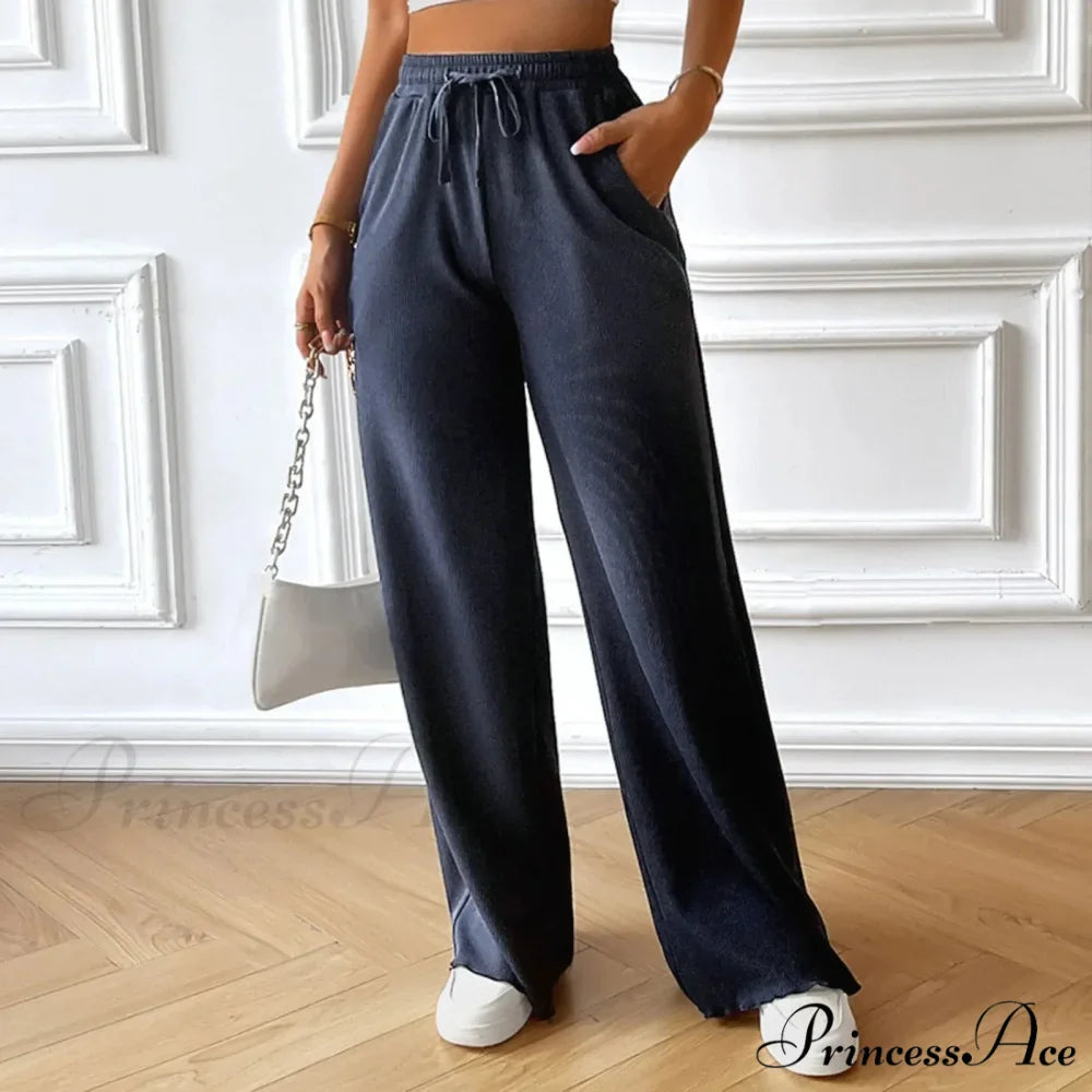 Flexible High Waist Linen Wide Leg Trousers