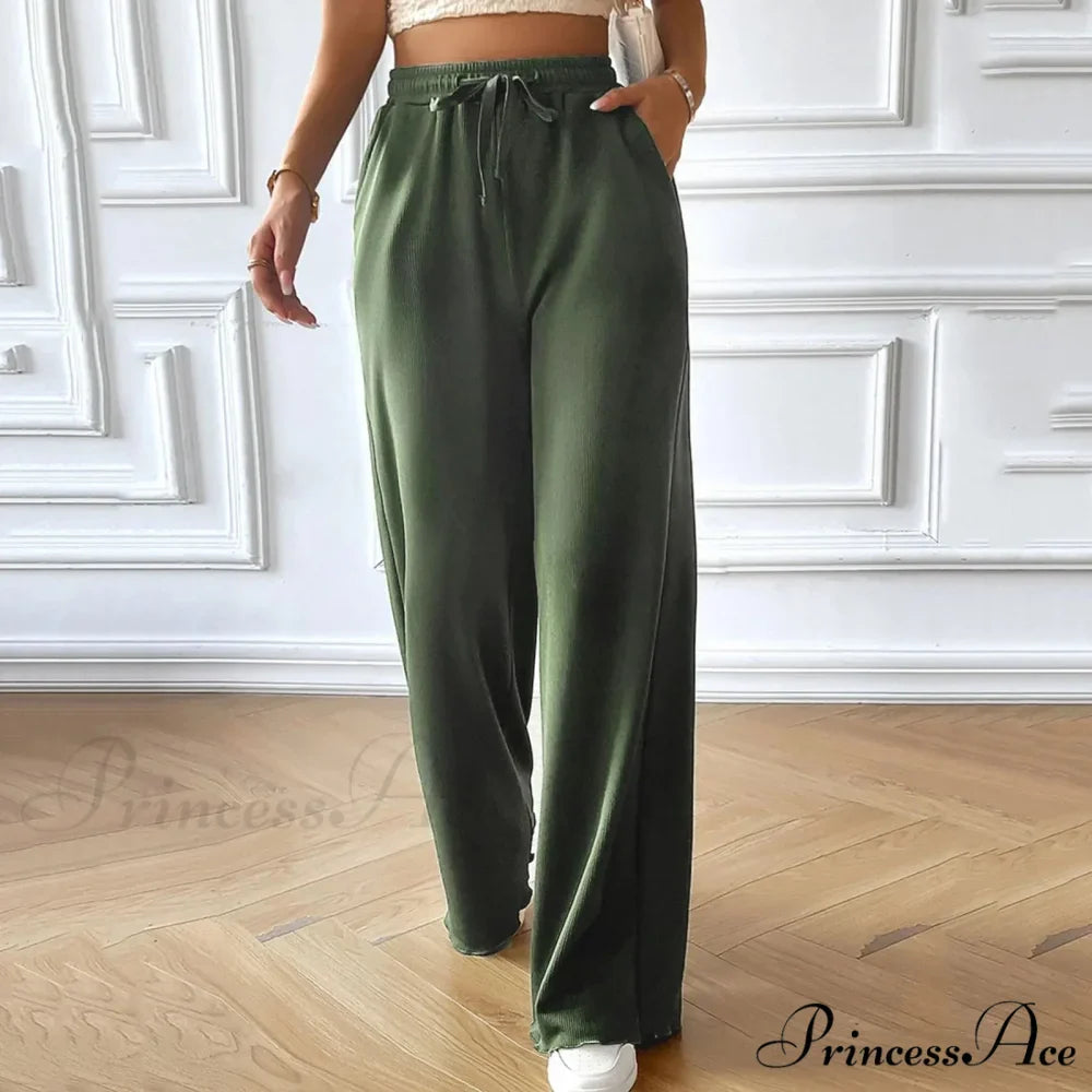 Flexible High Waist Linen Wide Leg Trousers