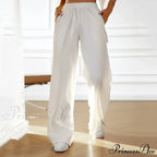 Flexible High Waist Linen Wide Leg Trousers