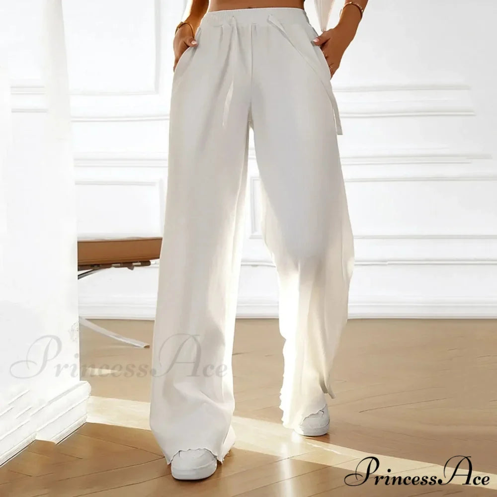 Flexible High Waist Linen Wide Leg Trousers