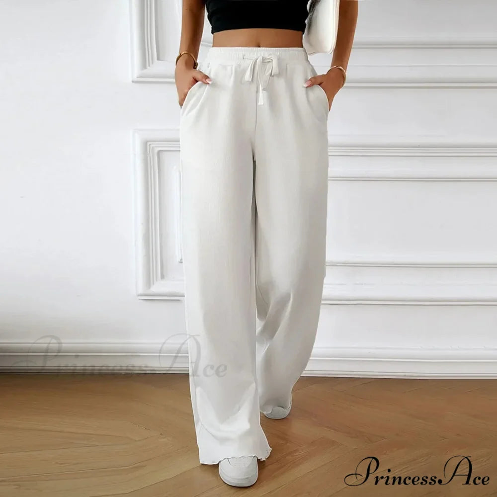 Flexible High Waist Linen Wide Leg Trousers