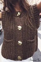 Flexible Rough Needle Knitted Sleeveless Sweater