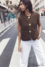 Flexible Rough Needle Knitted Sleeveless Sweater
