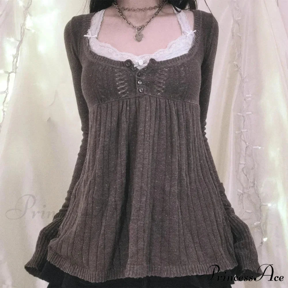 Flirtatious Knitted Sweaters Babydoll Blouses Extended Sleeve Knitwear Females