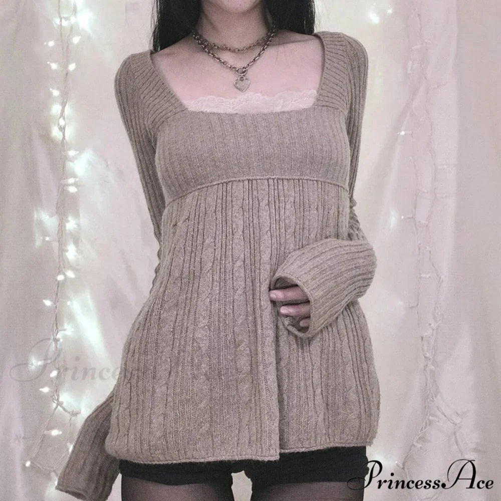 Flirtatious Knitted Sweaters Babydoll Blouses Extended Sleeve Knitwear Females