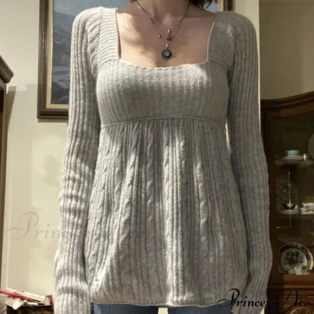 Flirtatious Knitted Sweaters Babydoll Blouses Extended Sleeve Knitwear Females
