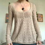 Flirtatious Knitted Sweaters Babydoll Blouses Extended Sleeve Knitwear Females