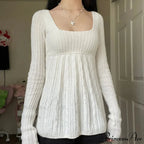 Flirtatious Knitted Sweaters Babydoll Blouses Extended Sleeve Knitwear Females
