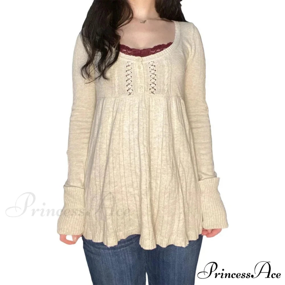 Flirtatious Knitted Sweaters Babydoll Blouses Extended Sleeve Knitwear Females