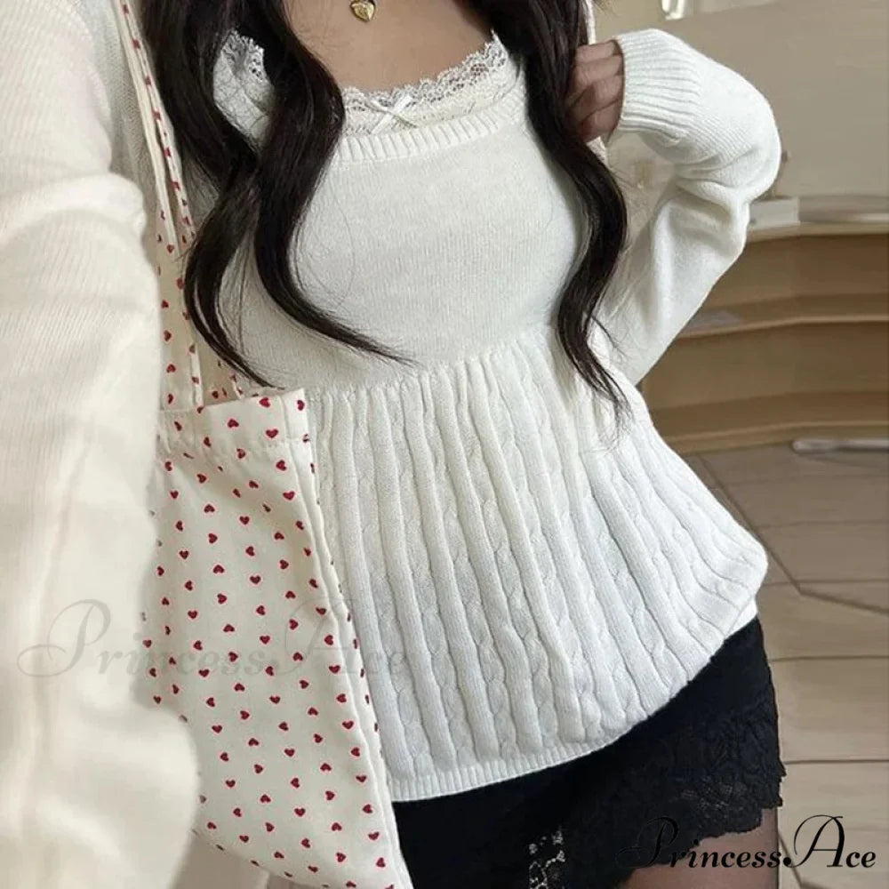 Flirtatious Knitted Sweaters Babydoll Blouses Extended Sleeve Knitwear Females