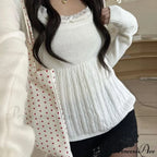 Flirtatious Knitted Sweaters Babydoll Blouses Extended Sleeve Knitwear Females